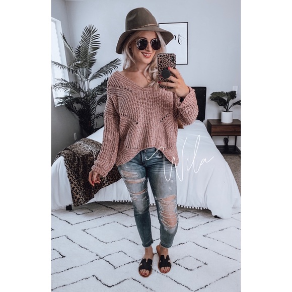 LAST CHANCE❄️ Chenille v neck sweater pink - Picture 3 of 8